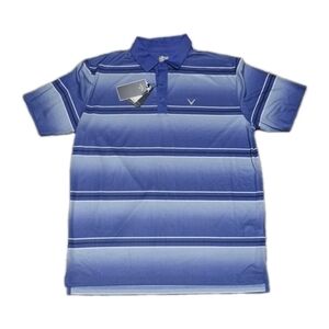 Callaway Polo Shirt Mens Blue Striped Opti-Dri Golf Short Sleeve Large NWT L